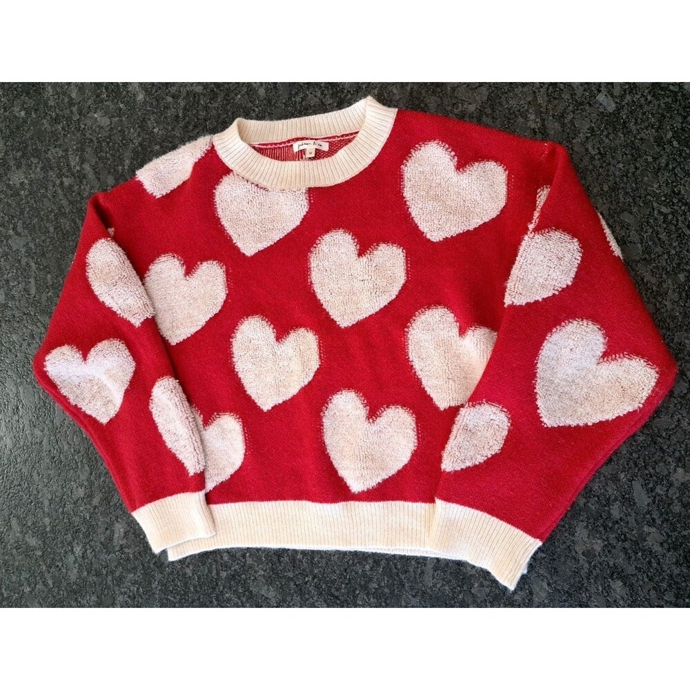 Judson & Co Red Sweater with White Plush Hearts Valentine Love Size Medium